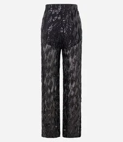 Calça Pantalona em Paetê Metalizado Geométrico e Forro Shortinho