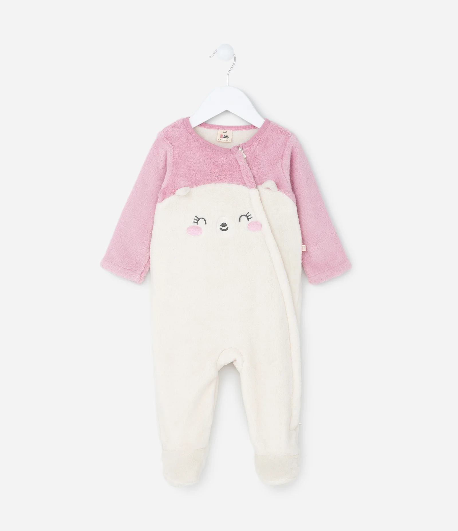 Macacão Infantil em Fleece com Bordado Gatinho - Tam 0 a 18 meses Bege 1