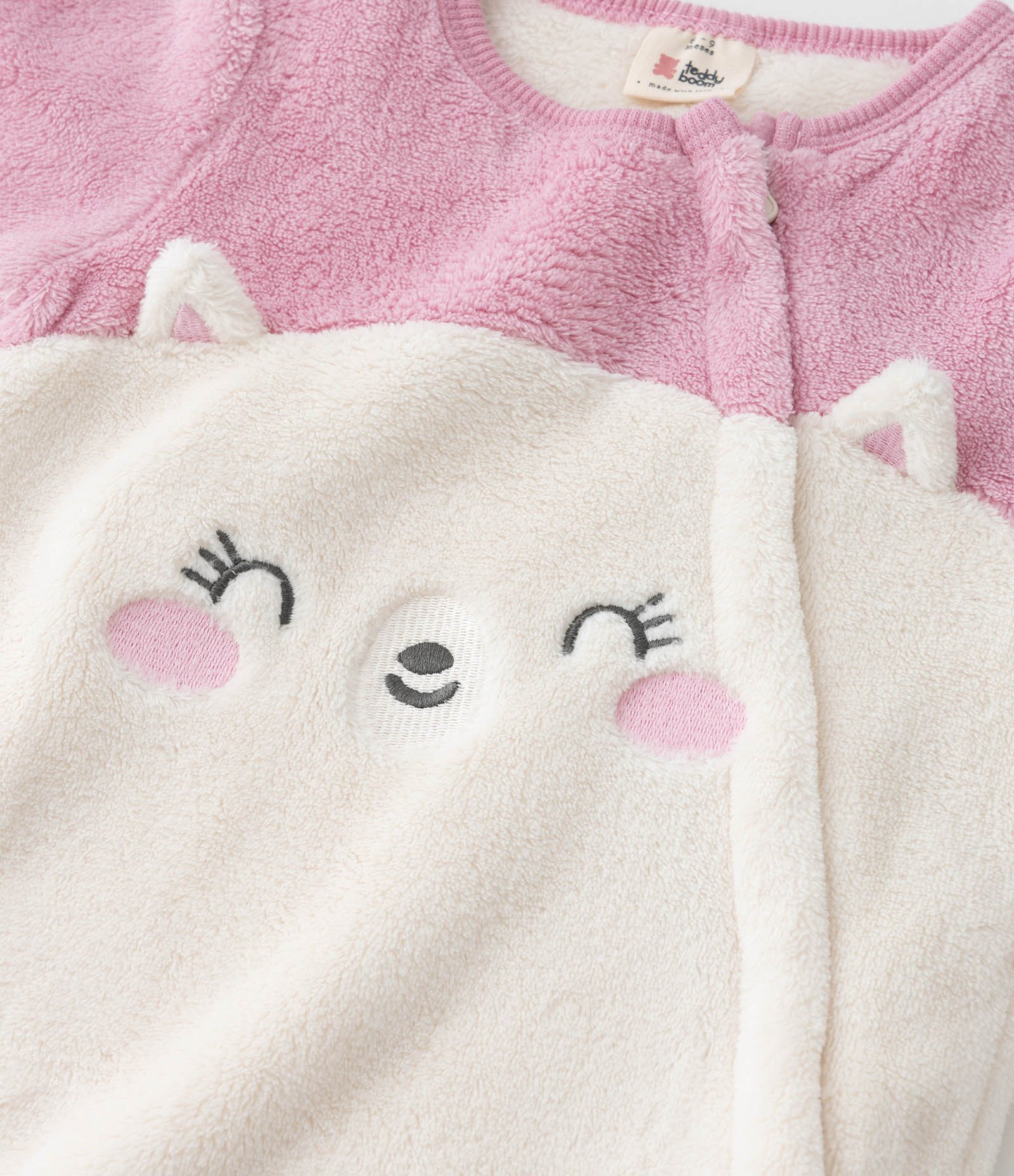 Macacão Infantil em Fleece com Bordado Gatinho - Tam 0 a 18 meses Bege 7