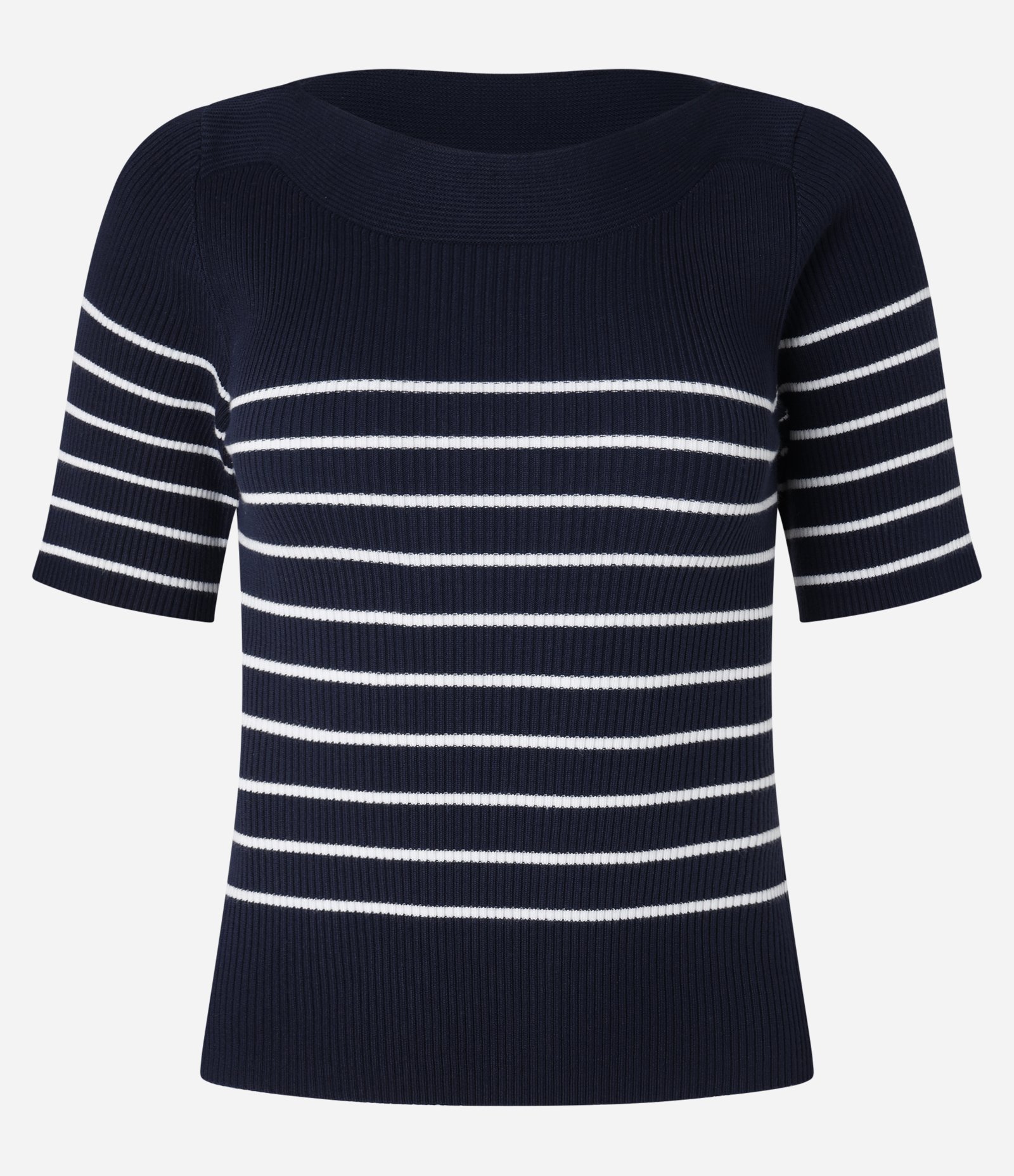 Blusa Listrada em Tricô com Textura Canelada Azul Marinho 1