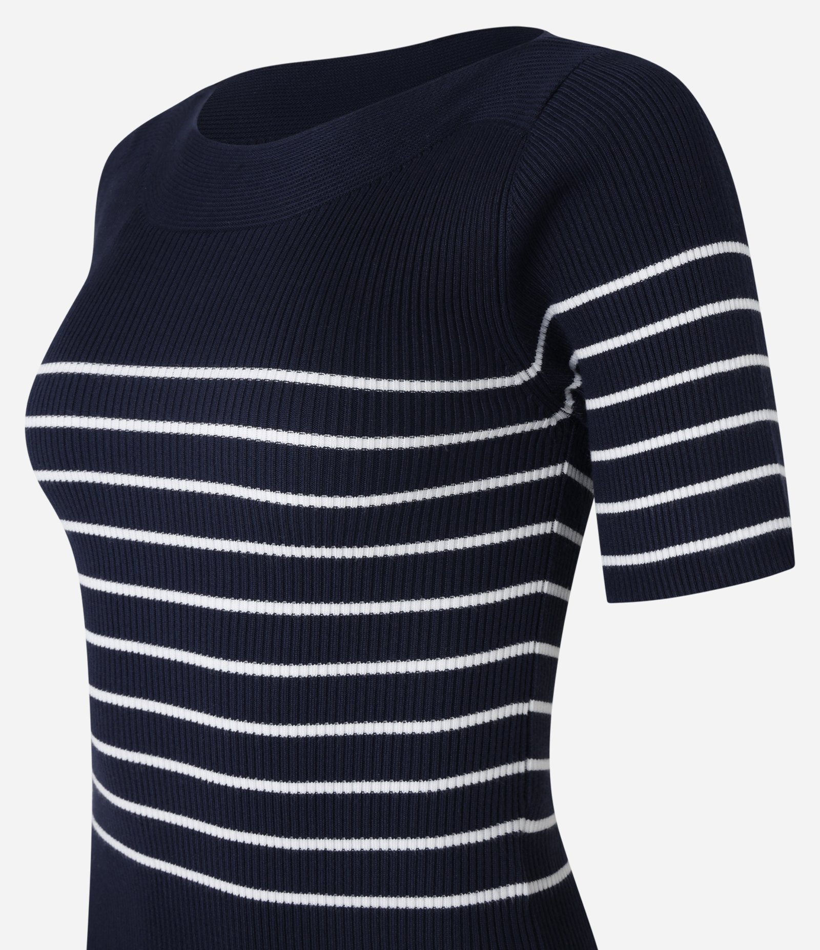 Blusa Listrada em Tricô com Textura Canelada Azul Marinho 2