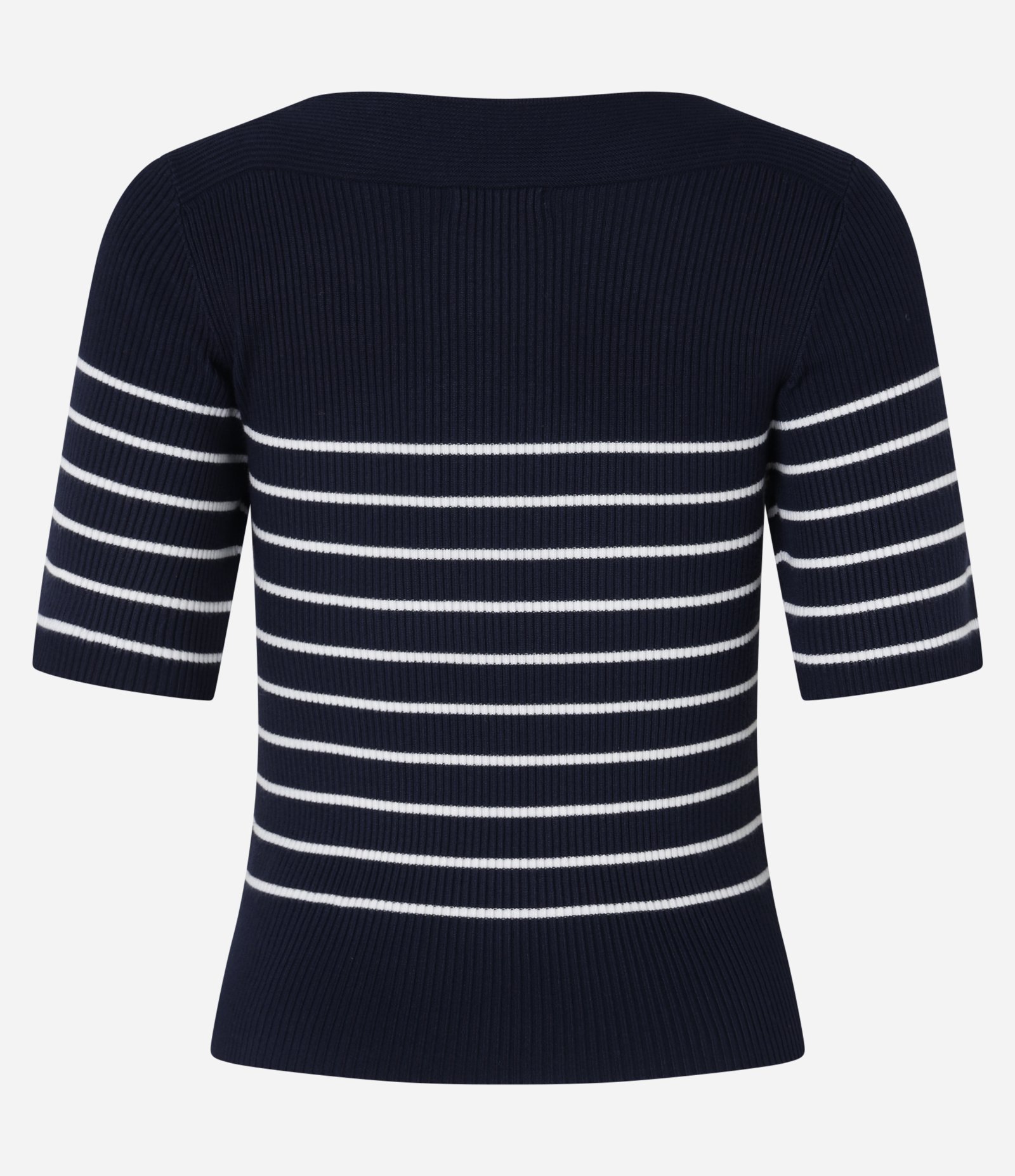 Blusa Listrada em Tricô com Textura Canelada Azul Marinho 3