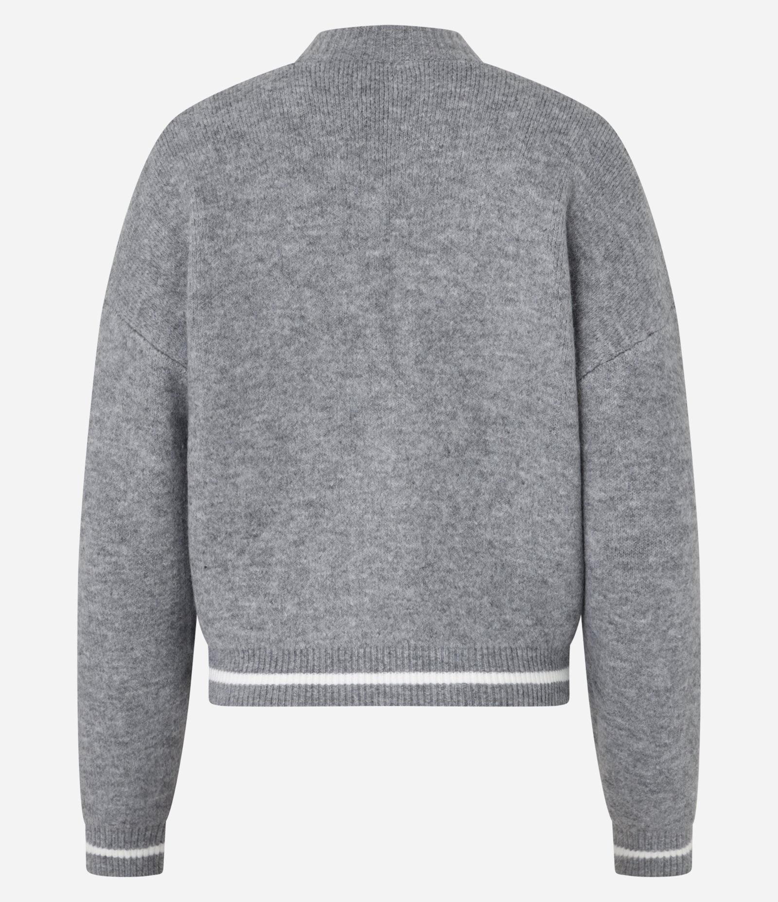 Cardigan Curto em Tricô com Botões e Estampa de Corações Cinza 6