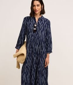 Vestido Chemise em Viscose com Estampa Ramos de Folhagem