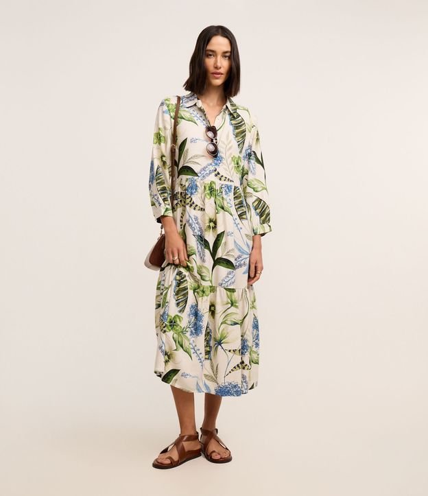 Vestido Chemise Midi com Botões e Estampa Floral