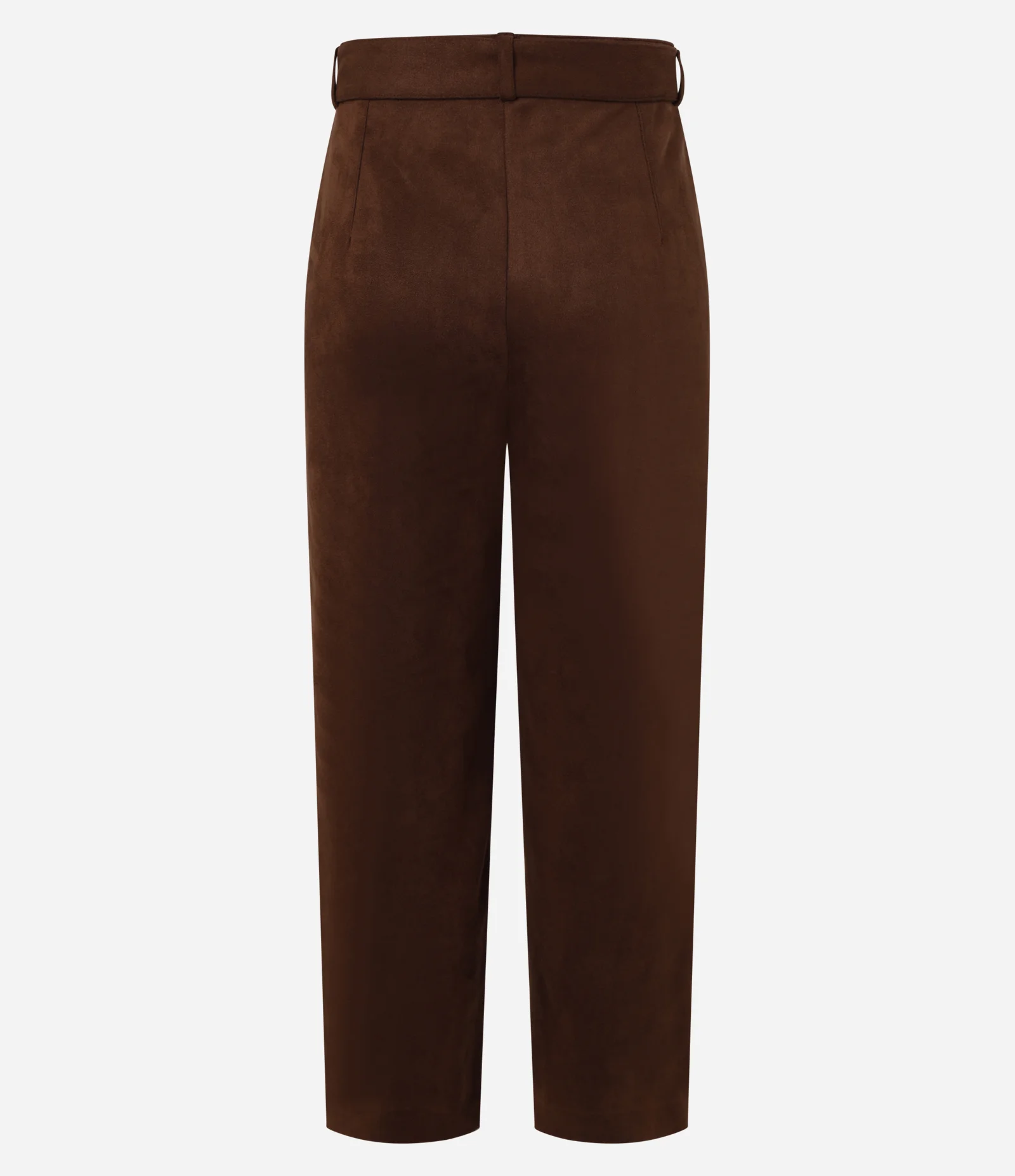 Calça Reta Cintura Alta em Suede com Cinto de Tecido Marrom 7