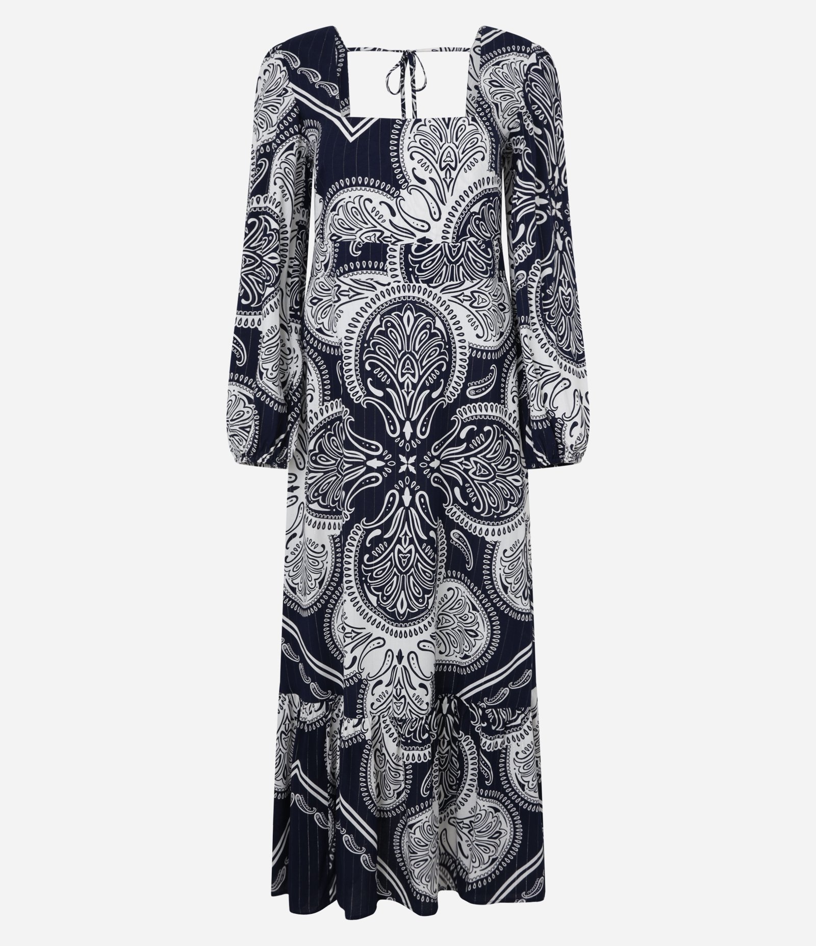 Vestido Evasê Midi em Viscose com Estampa Paisley Azul 6