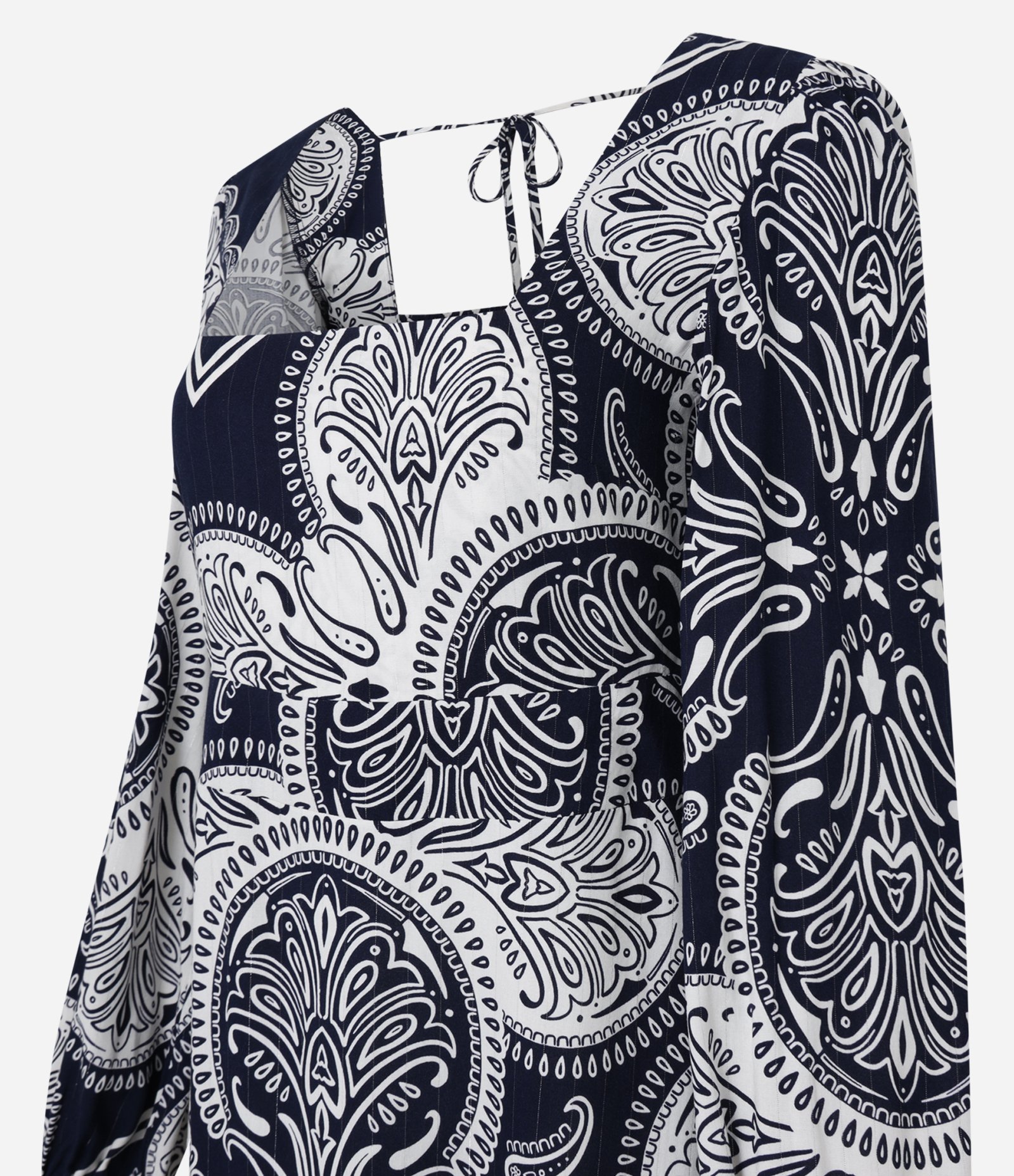 Vestido Evasê Midi em Viscose com Estampa Paisley Azul 7
