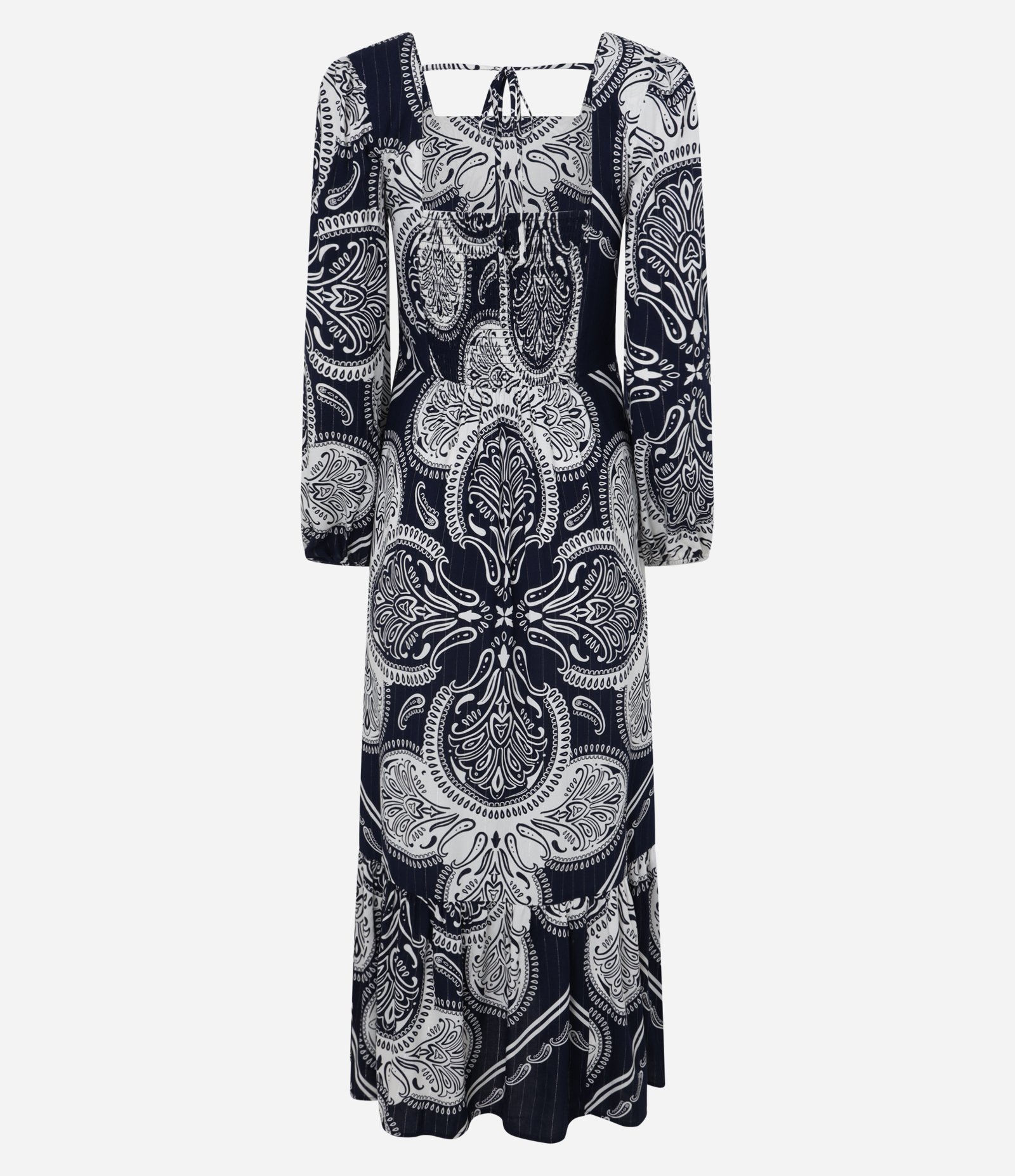 Vestido Evasê Midi em Viscose com Estampa Paisley Azul 8