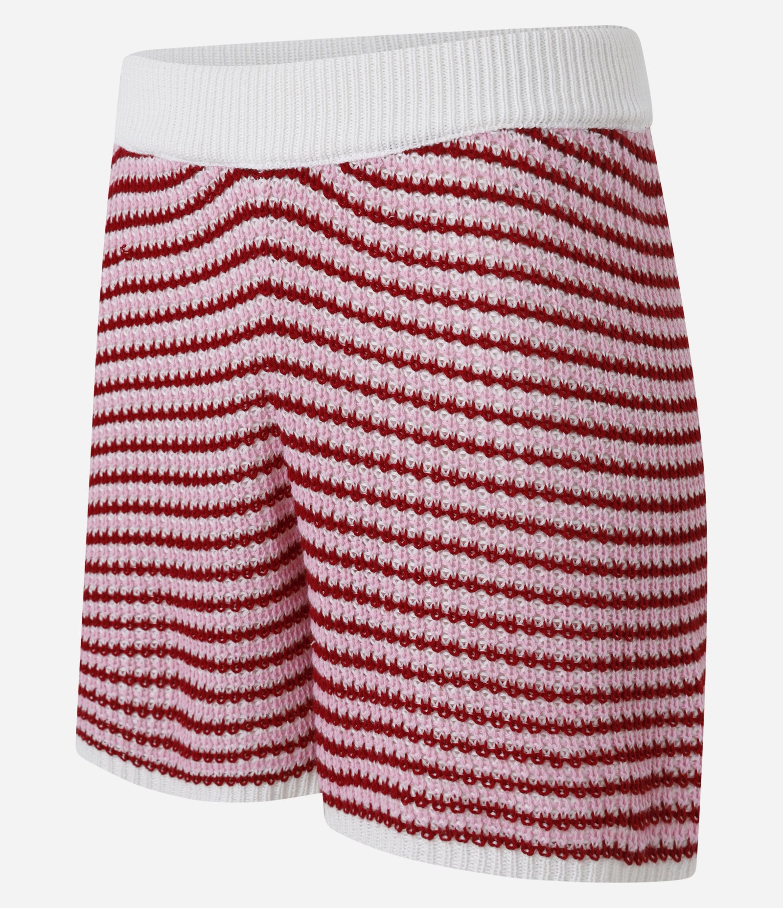 Short em Tricô Listrado com Cós Contrastante Vermelho/Branco 8