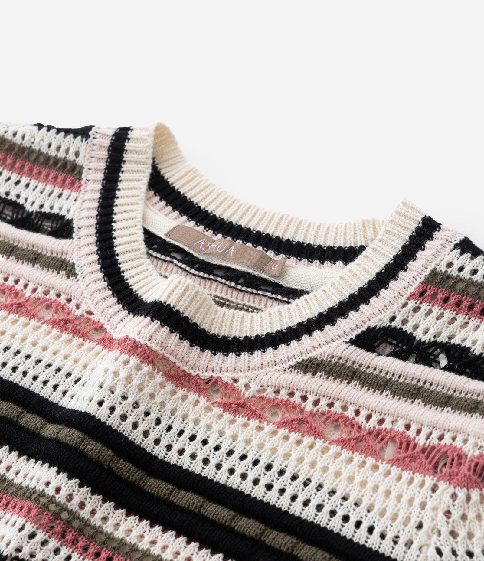 Blusa em Tricô Listrado com Manga Bufante Curve & Plus Size Bege/Marrom/Vermelho 8