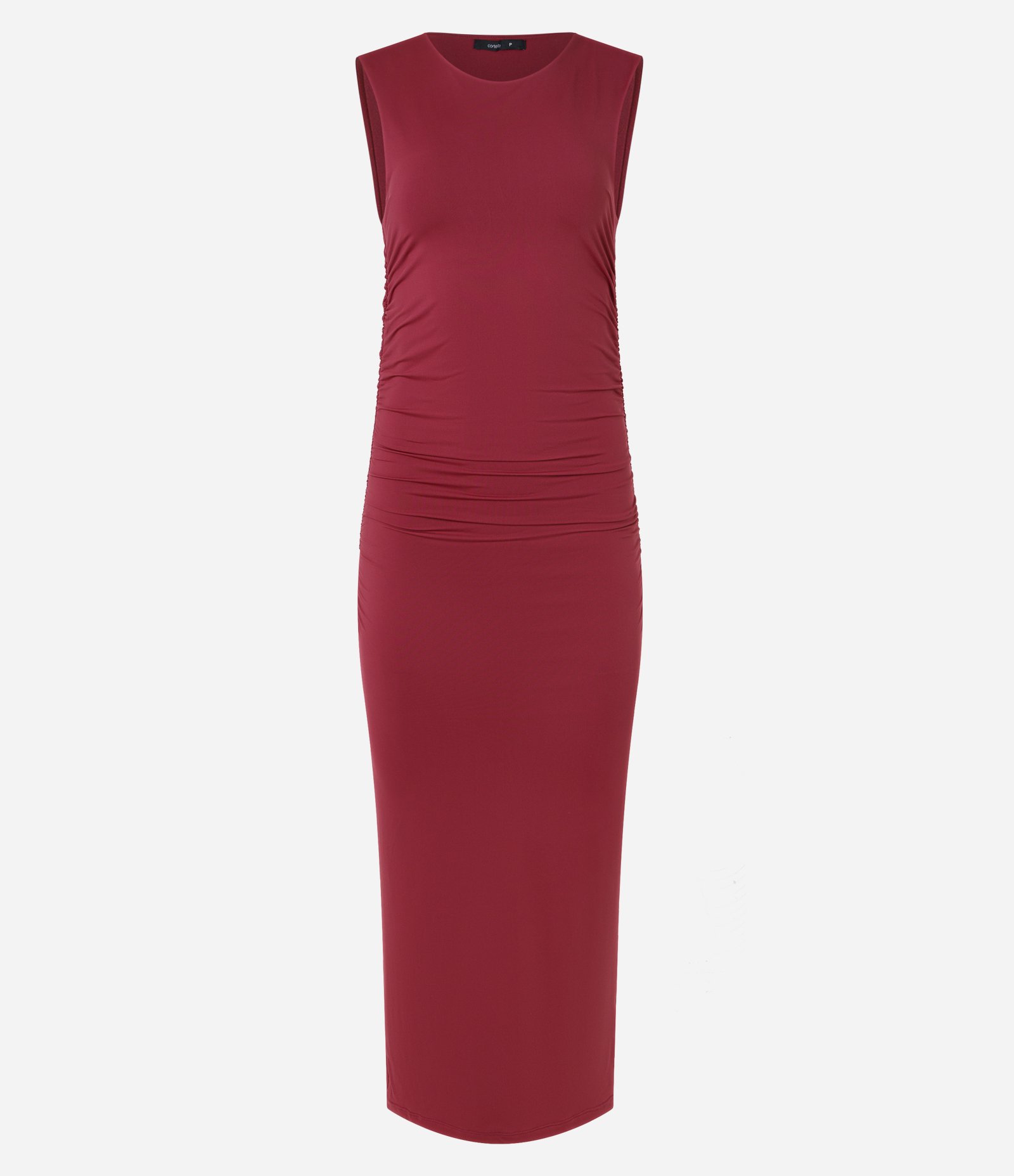 Vestido Reto Midi Sem Manga em Poliamida Bordô 6