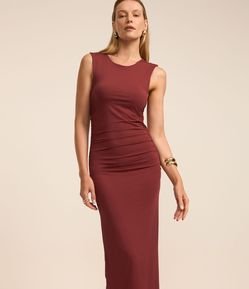 Vestido Reto Midi Sem Manga em Poliamida