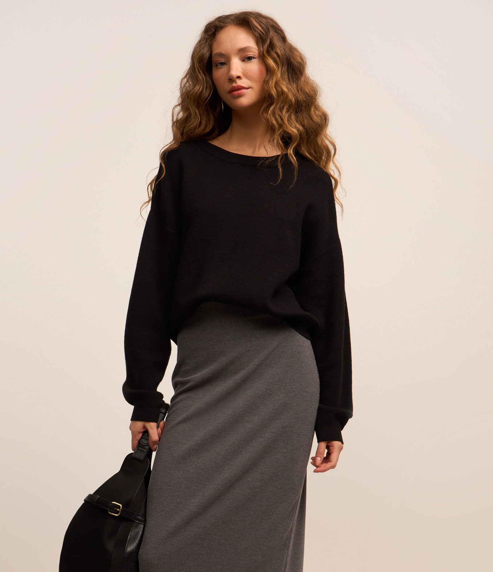 Saia Long Mid em Ribana com Fenda Cinza 2