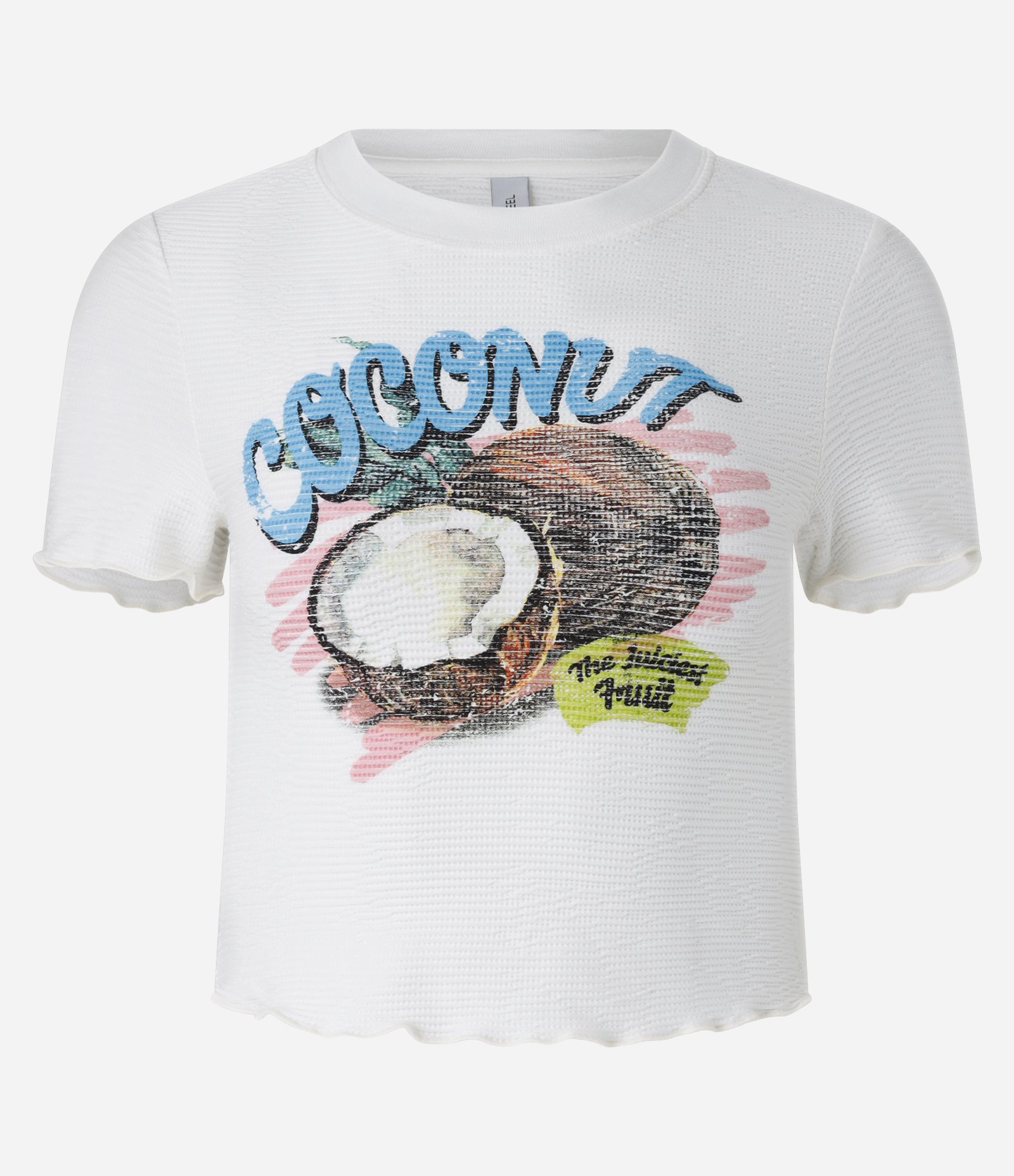 Blusa Baby Look Texturizada Estampa Coconut Branco 4