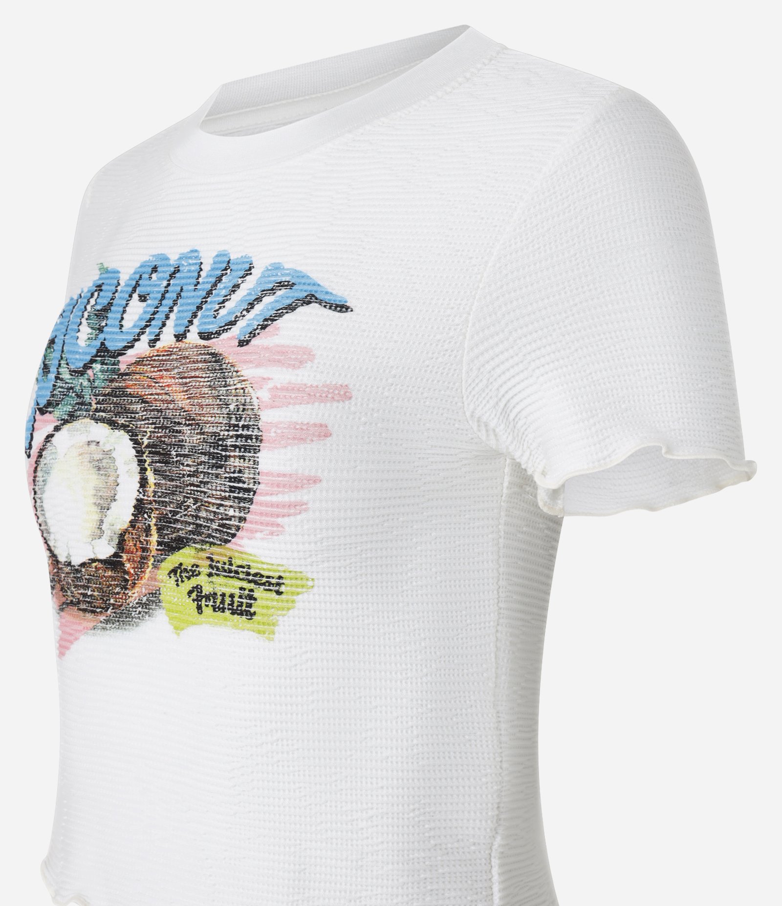 Blusa Baby Look Texturizada Estampa Coconut Branco 5