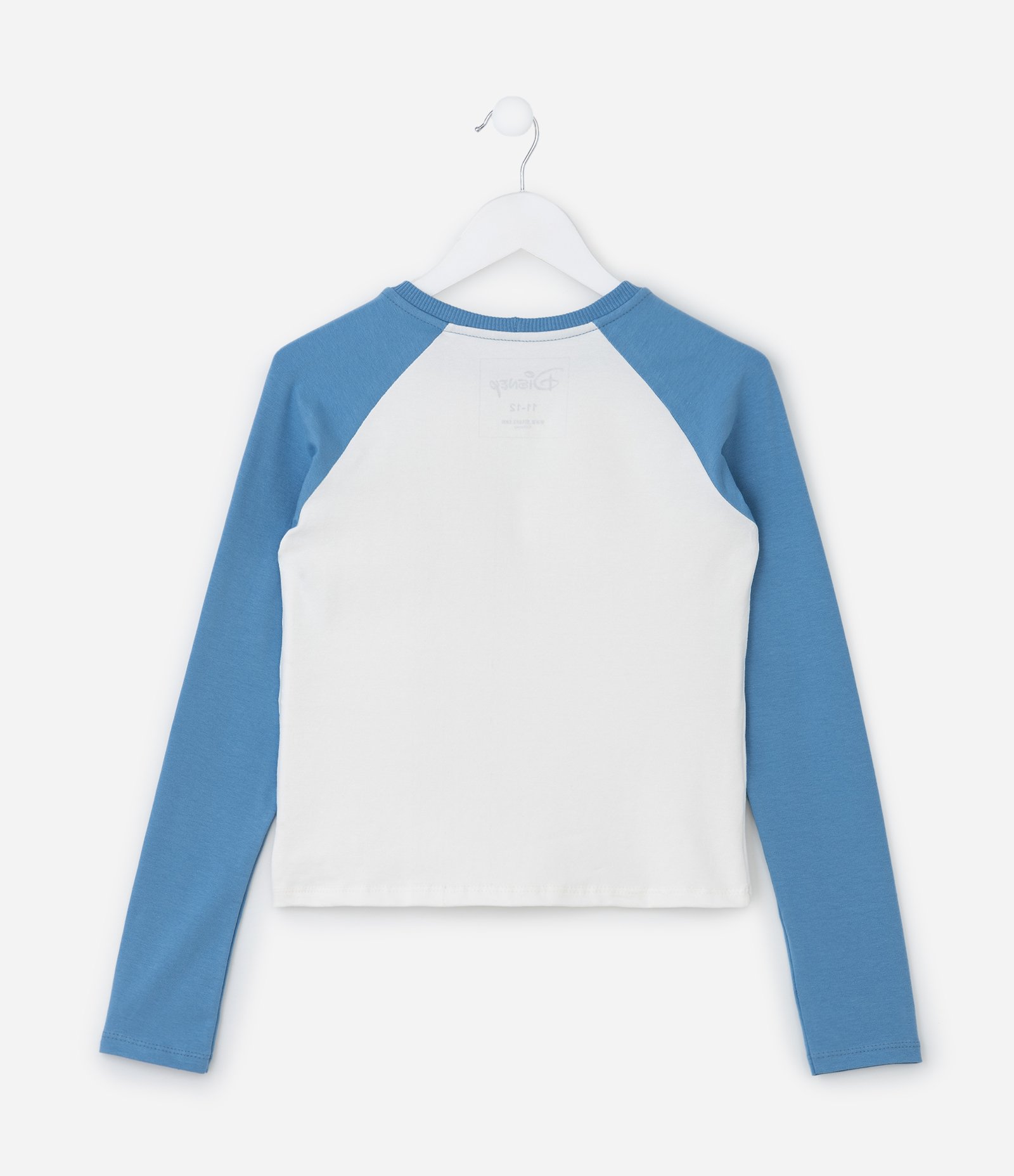 Camiseta Infantil com Mangas Raglan e Estampa do Stitch - Tam 5 a 14 Anos Branco/Azul 2