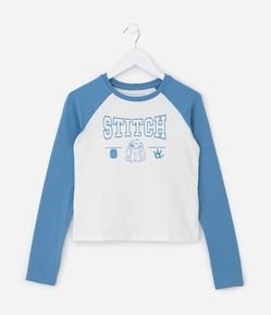 Camiseta Infantil com Mangas Raglan e Estampa do Stitch - Tam 5 a 14 Anos