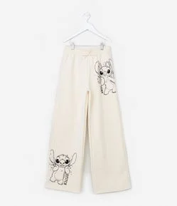 Calça Wide Infatil em Moletom com Estampa Stitch e Angel - Tam 5 a 14 Anos