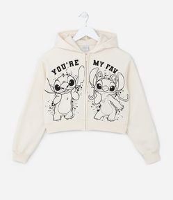 Jaqueta Curta Infantil com Estampa Angel e Stitch - Tam 7 a 14 Anos