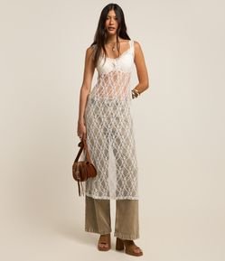 Vestido Long Midi em Renda com Transparência