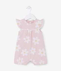 Macaquinho Infantil com Estampa Floral e Pompons - Tam 0 a 18 meses