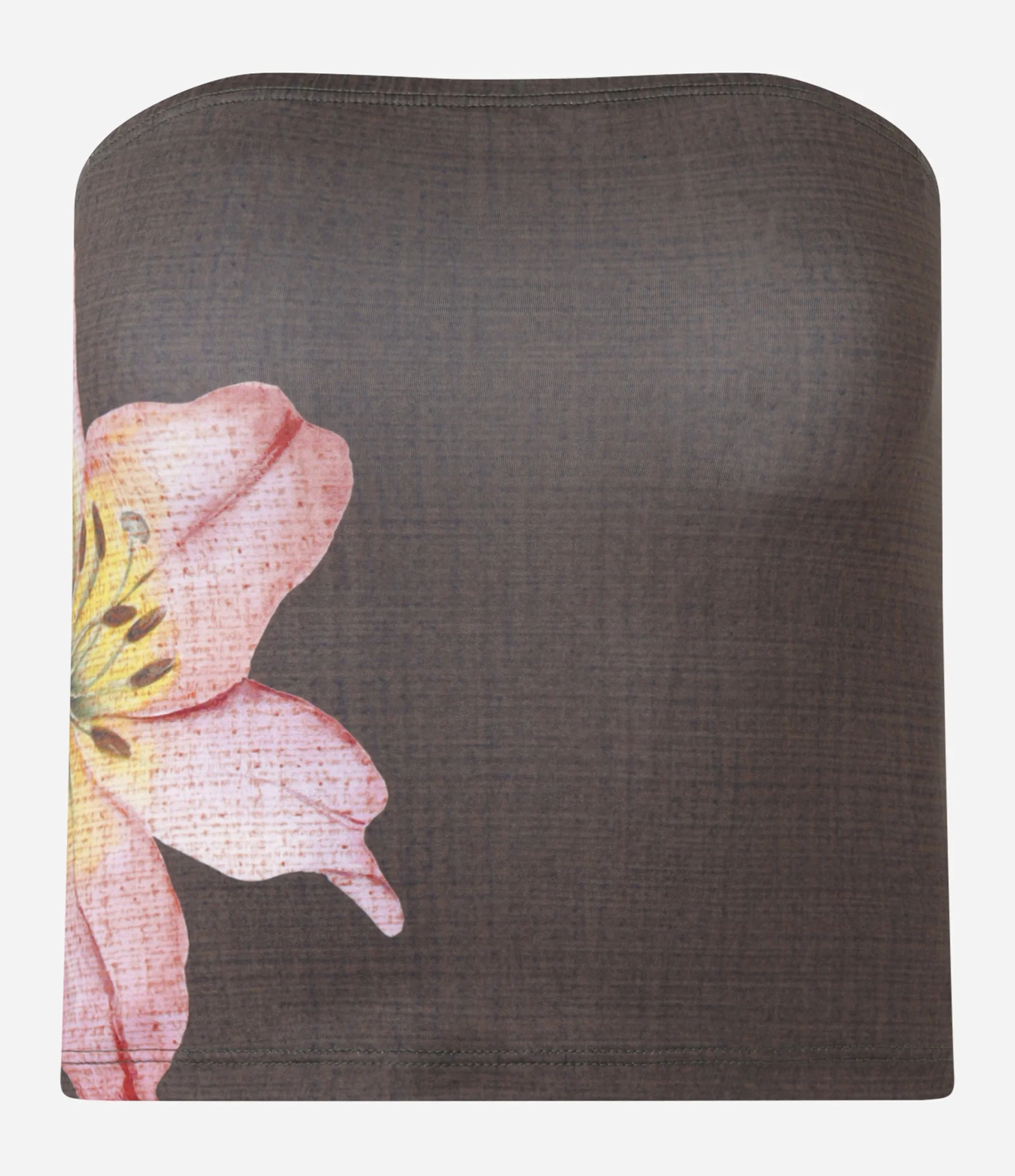 Blusa em Microfibra Tomara que Caia com Estampa de Hibisco Marrom 1