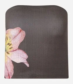 Blusa em Microfibra Tomara que Caia com Estampa de Hibisco