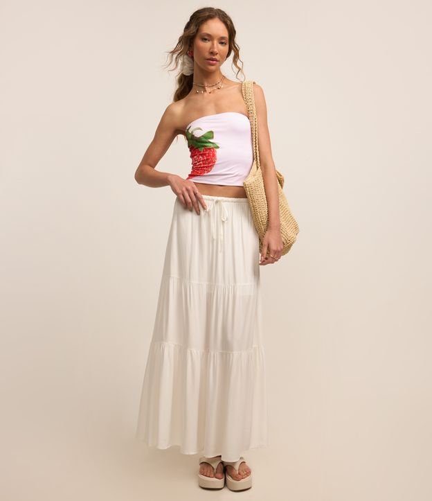 Blusa Tomara Que Caia Cropped Slim em Microfibra com Estampa de Morango