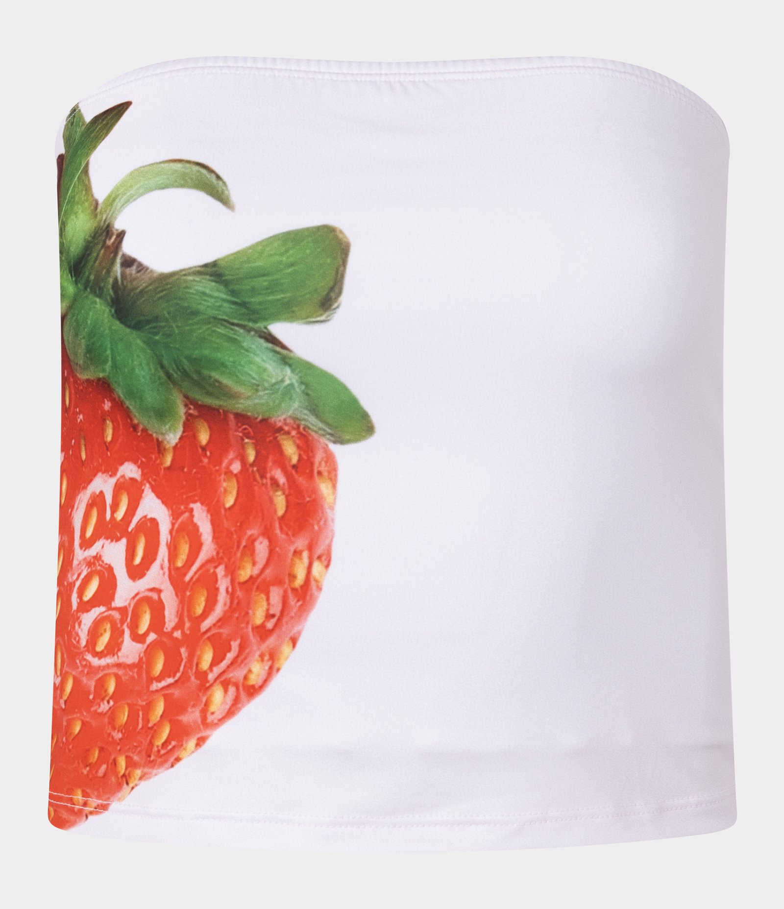 Blusa Tomara Que Caia Cropped Slim em Microfibra com Estampa de Morango Rosa 5