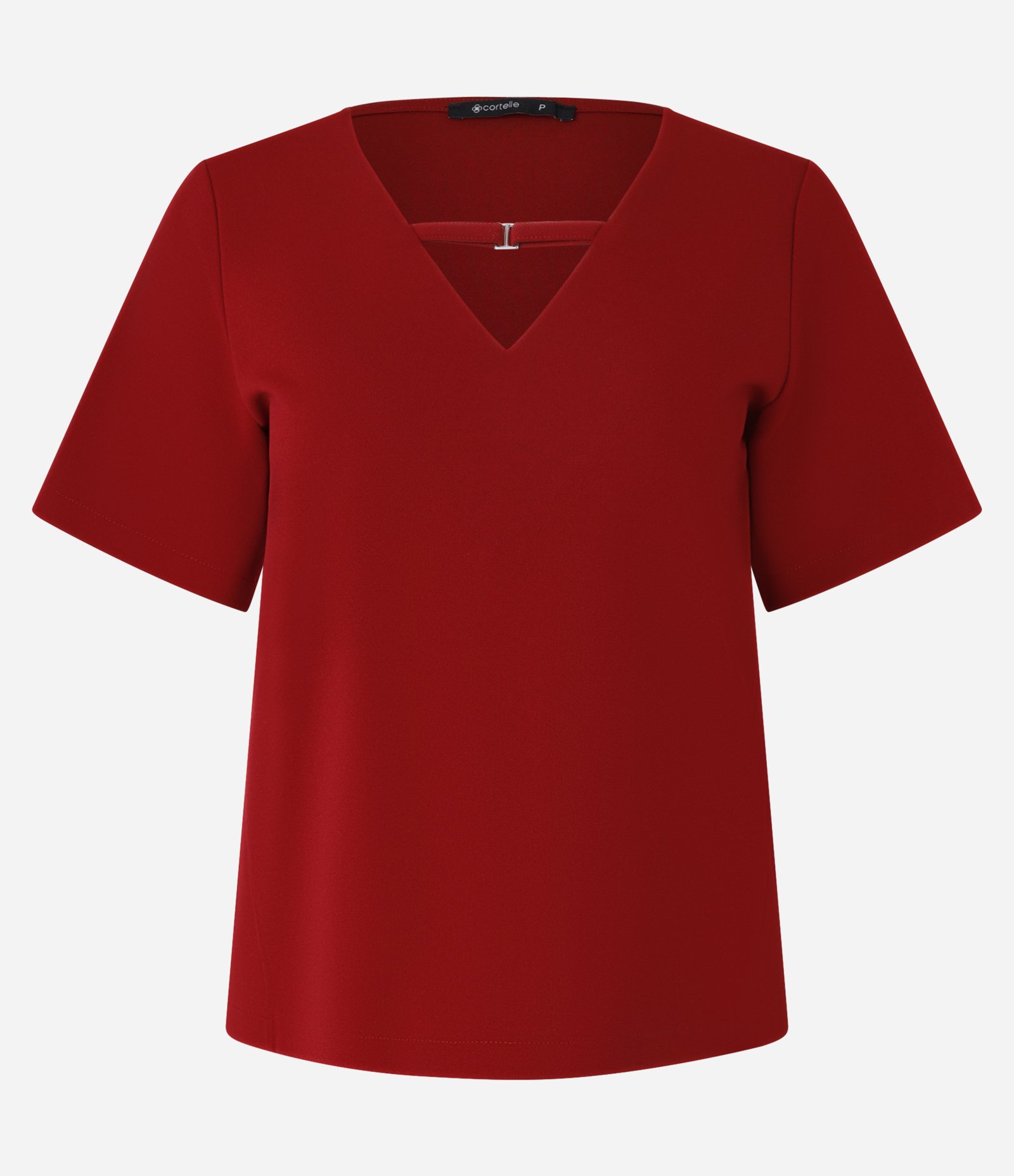 Blusa em Crepe com Fivela na Gola V Vermelho 4