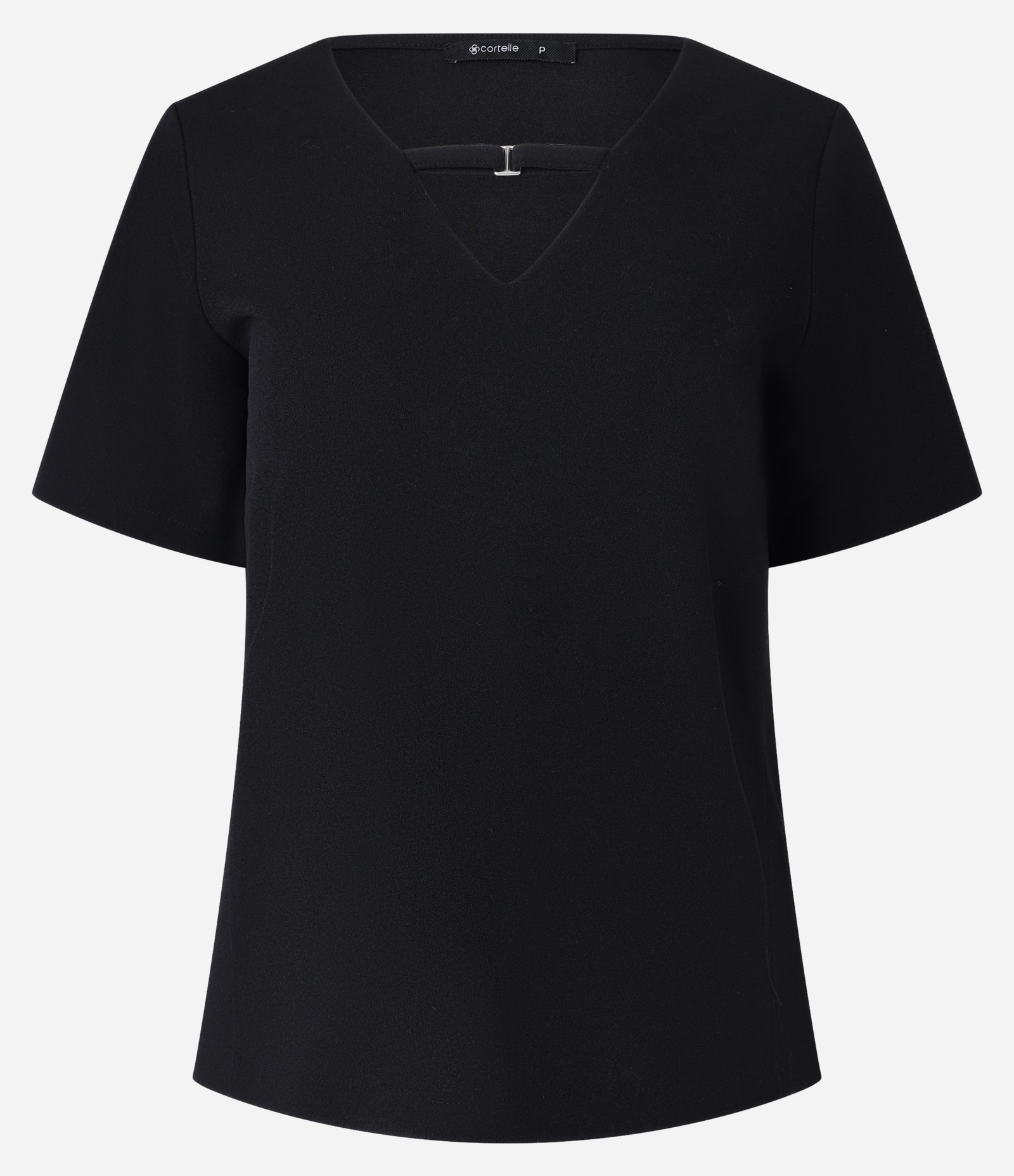 Blusa em Crepe com Fivela na Gola V Preto 5