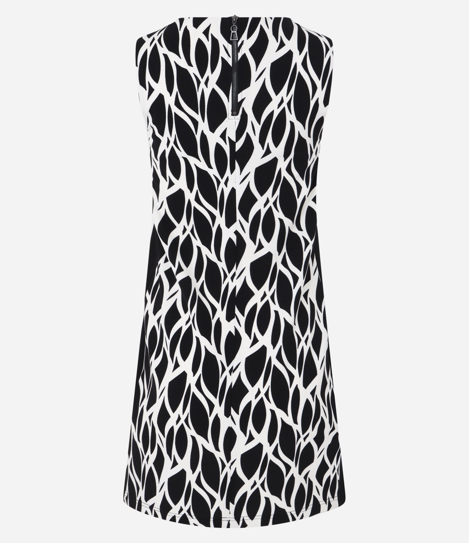 Vestido Curto em Crepe com Estampa Abstrata Preto/Branco 2