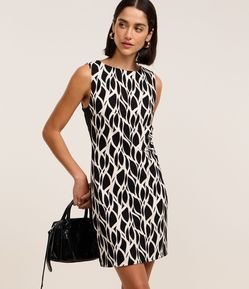Vestido Curto em Crepe com Estampa Abstrata