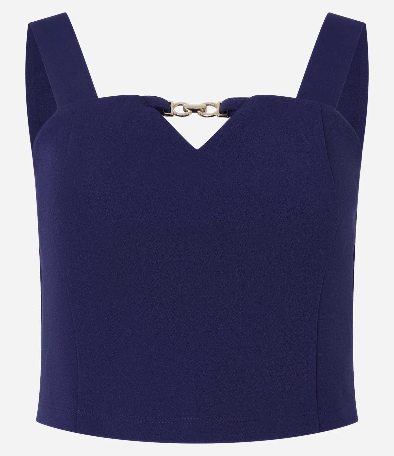 Blusa Cropped em Crepe com Aviamento no Decote Coração Azul 6