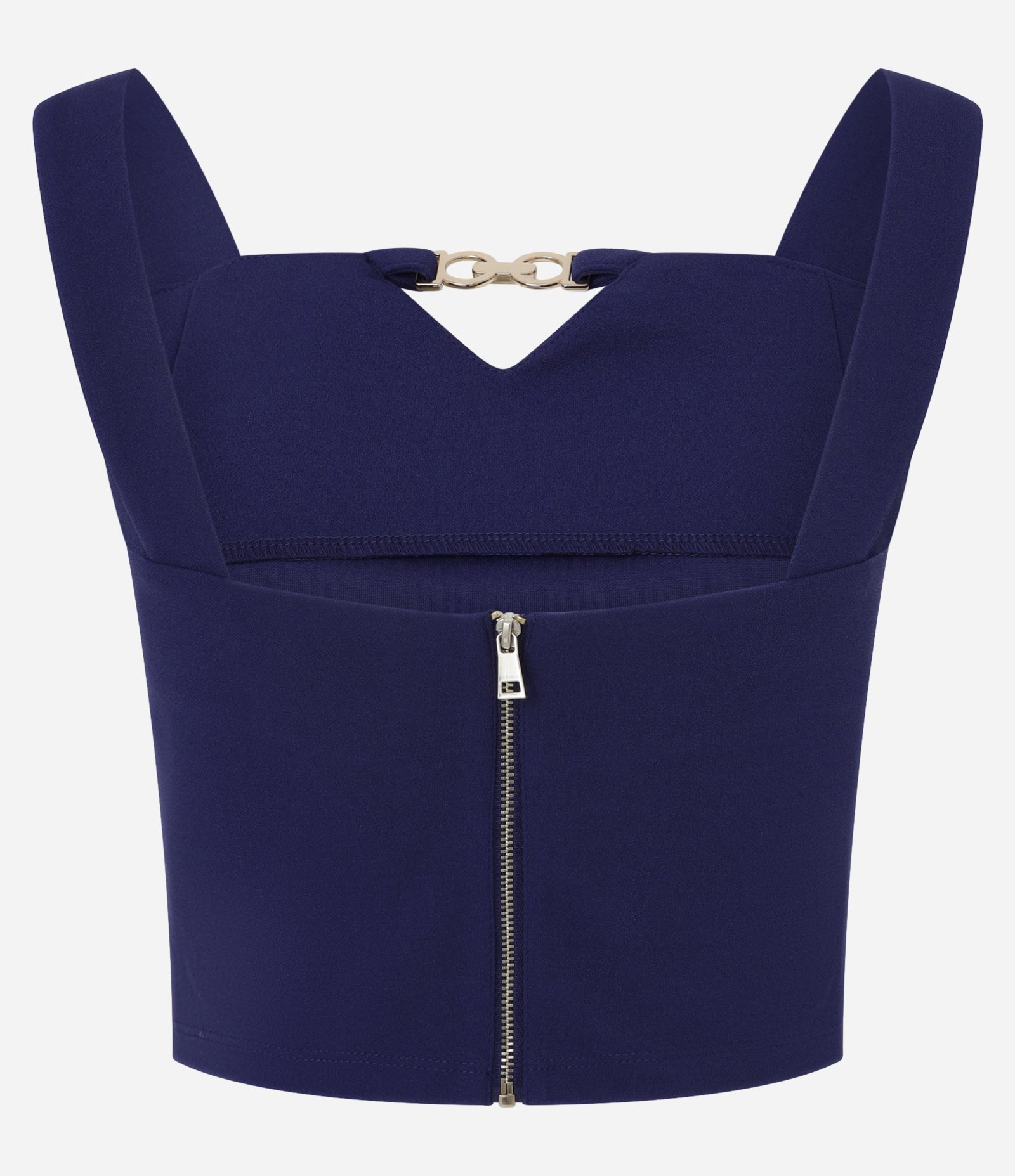 Blusa Cropped em Crepe com Aviamento no Decote Coração Azul 7