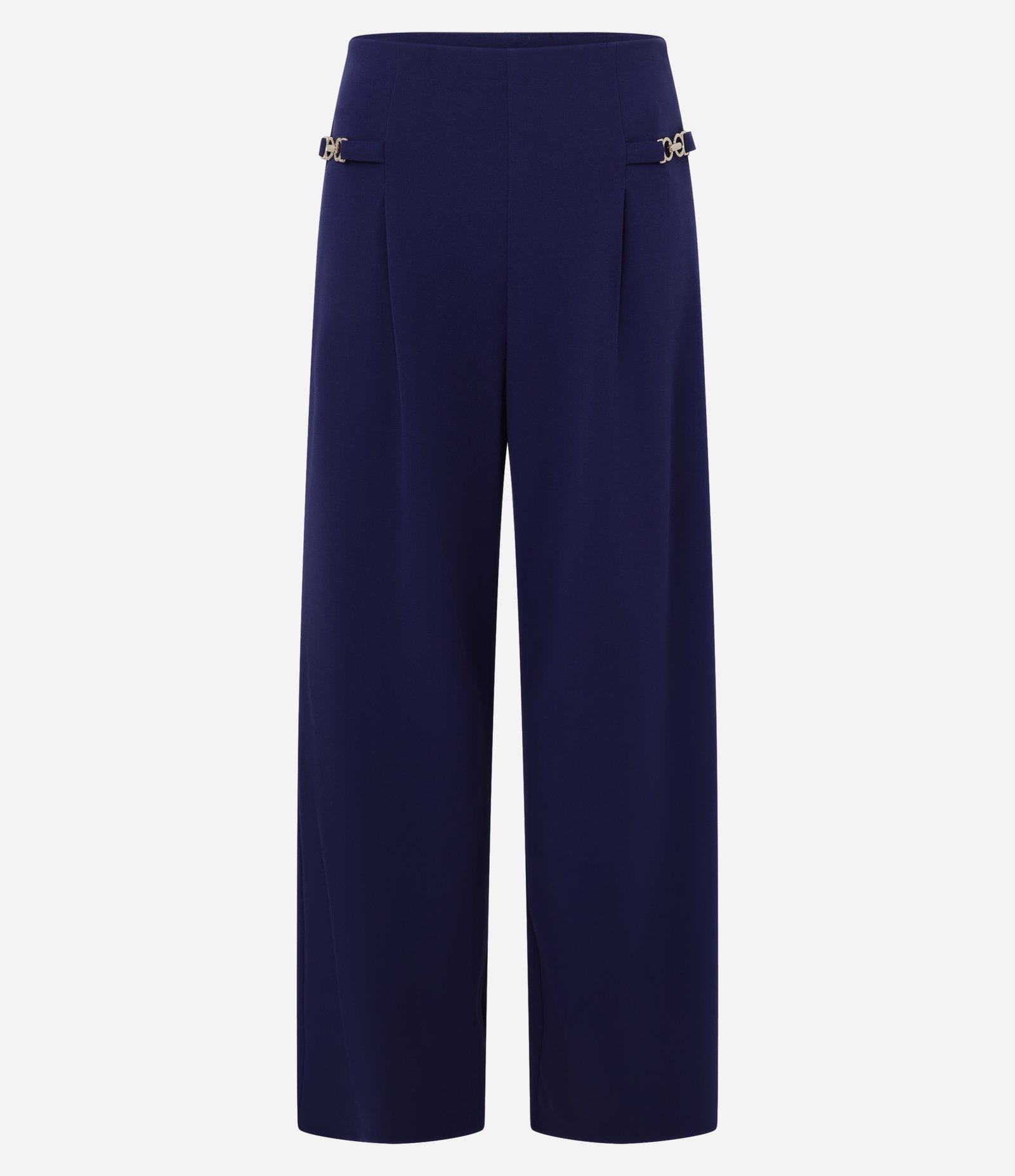 Calça Wide Leg em Crepe com Aviamentos Metalizados Azul 7