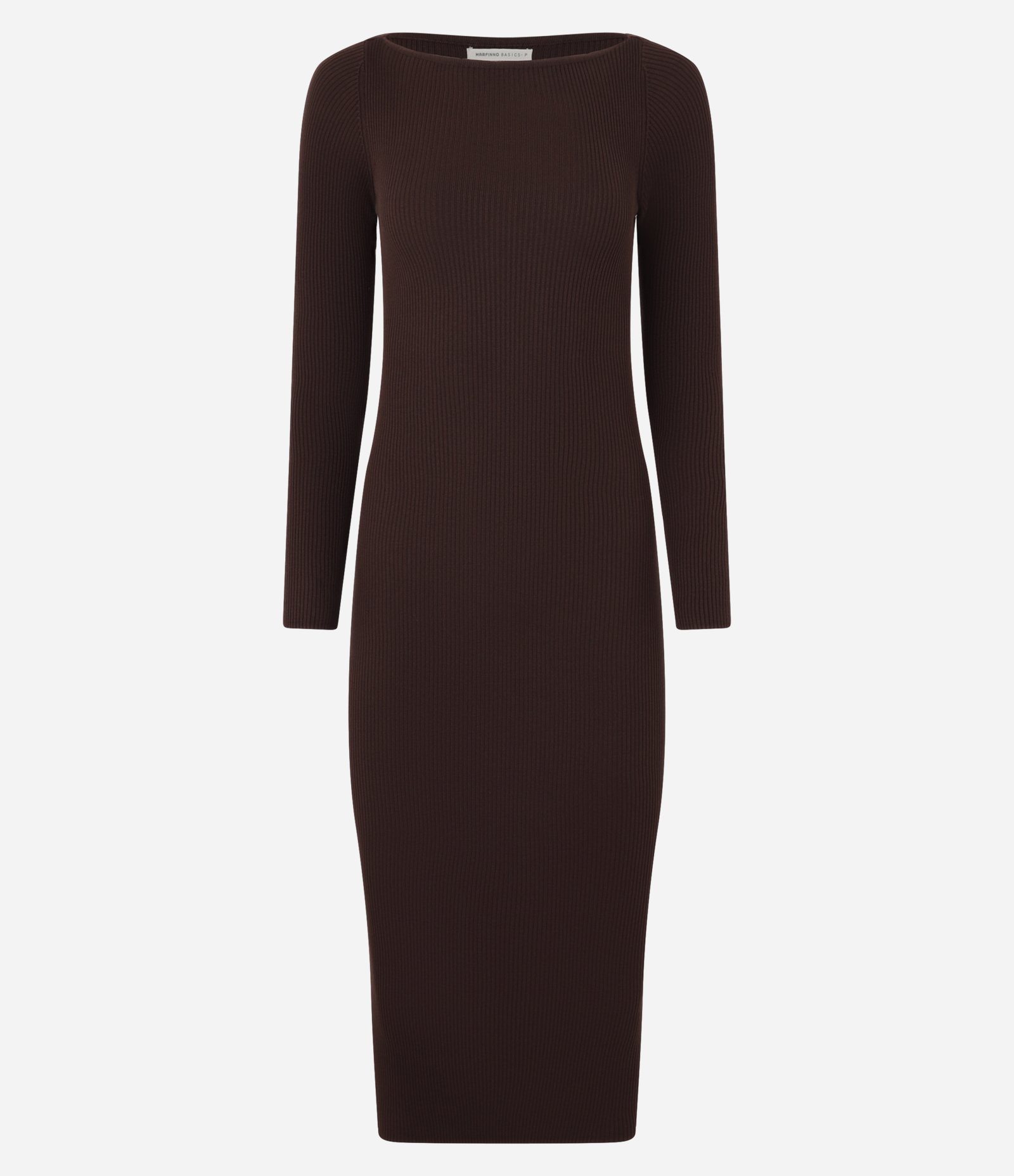 Vestido Midi Justo em Tricô com Gola Canoa Marrom 6