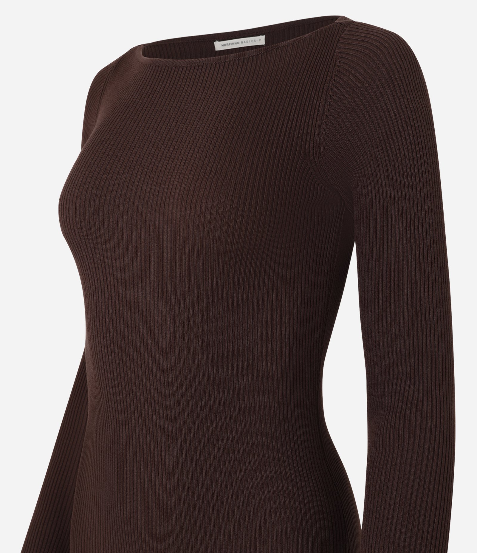 Vestido Midi Justo em Tricô com Gola Canoa Marrom 7