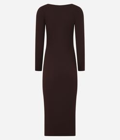 Vestido Midi Justo em Tricô com Gola Canoa