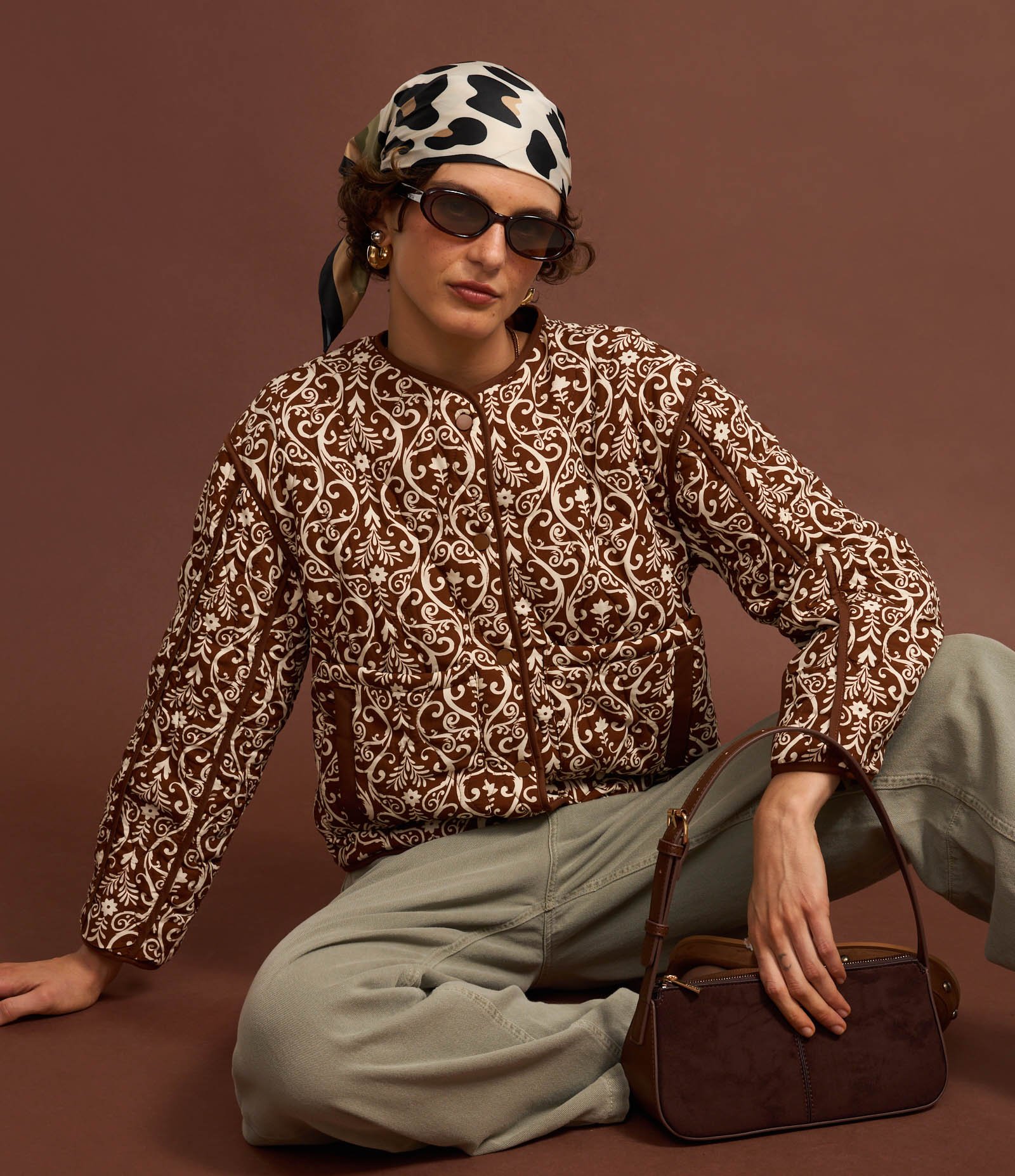 Jaqueta Trucker em Twill Paisley com Bolsos Marrom 4