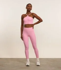 Calça Esportiva Legging em Microfibra com Cós Largo e Forro