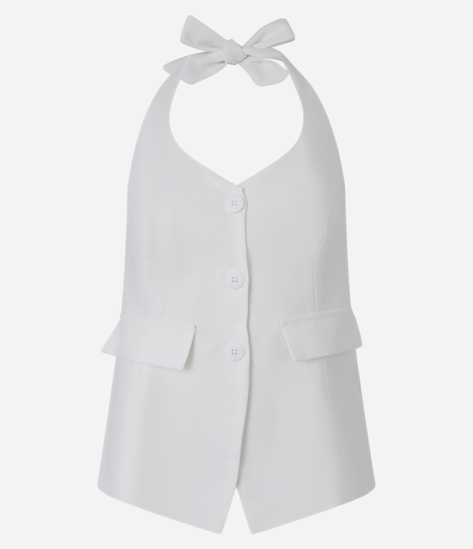 Blusa Colete em Viscolinho Frente Única com Botões Branco 5