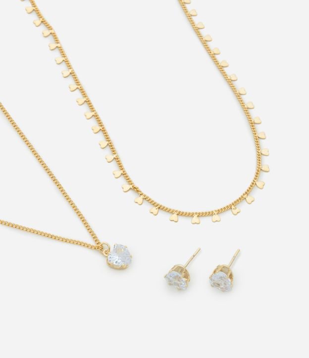 Conjunto Colar e Brinco com Pingente em Forma de Coração