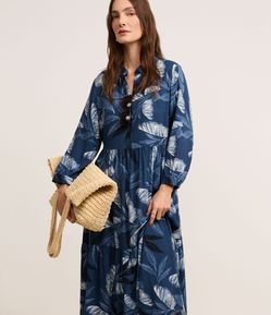 Vestido Chemise Midi com Estampa de Folhagem