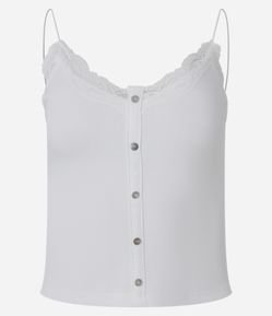 Blusa com Alcinha em Ribana com Detalhamento em Renda e Botões