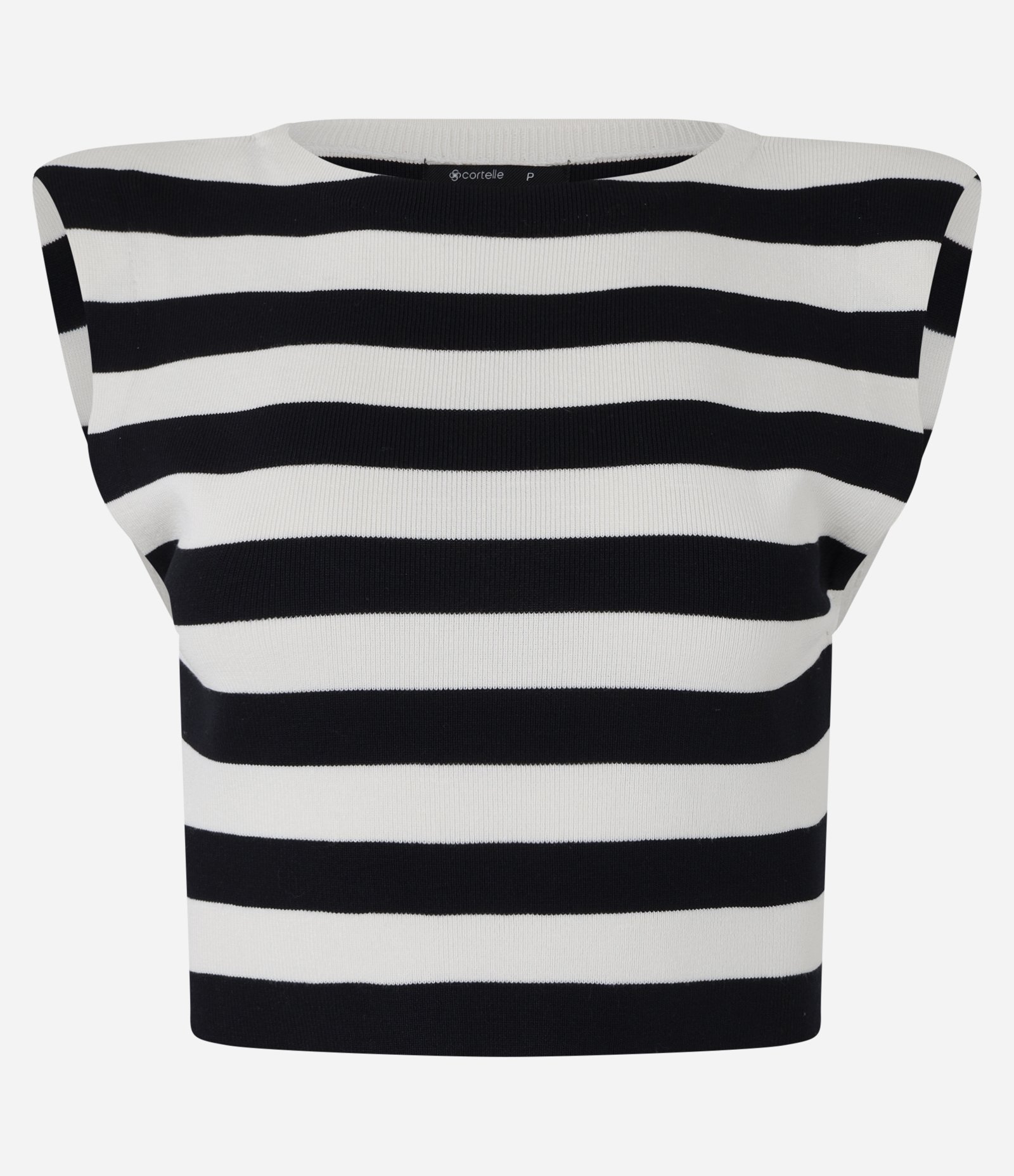 Blusa Muscle Tee Listrada em Tricô Preto/Branco 1