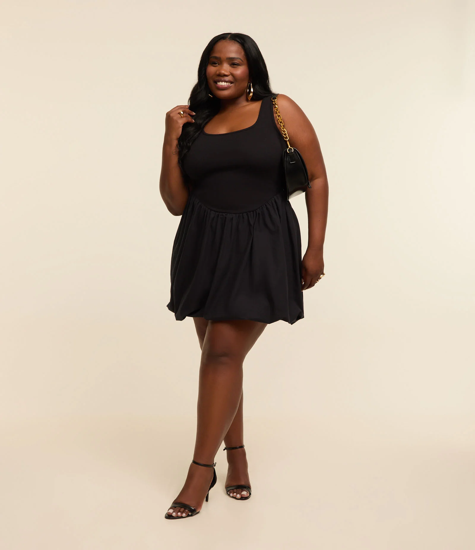 Vestido Curto Balonê sem Mangas em Algodão Curve & Plus Size Preto 2