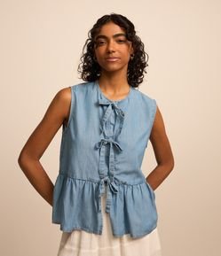 Blusa Peplum em Jeans com Lacinhos