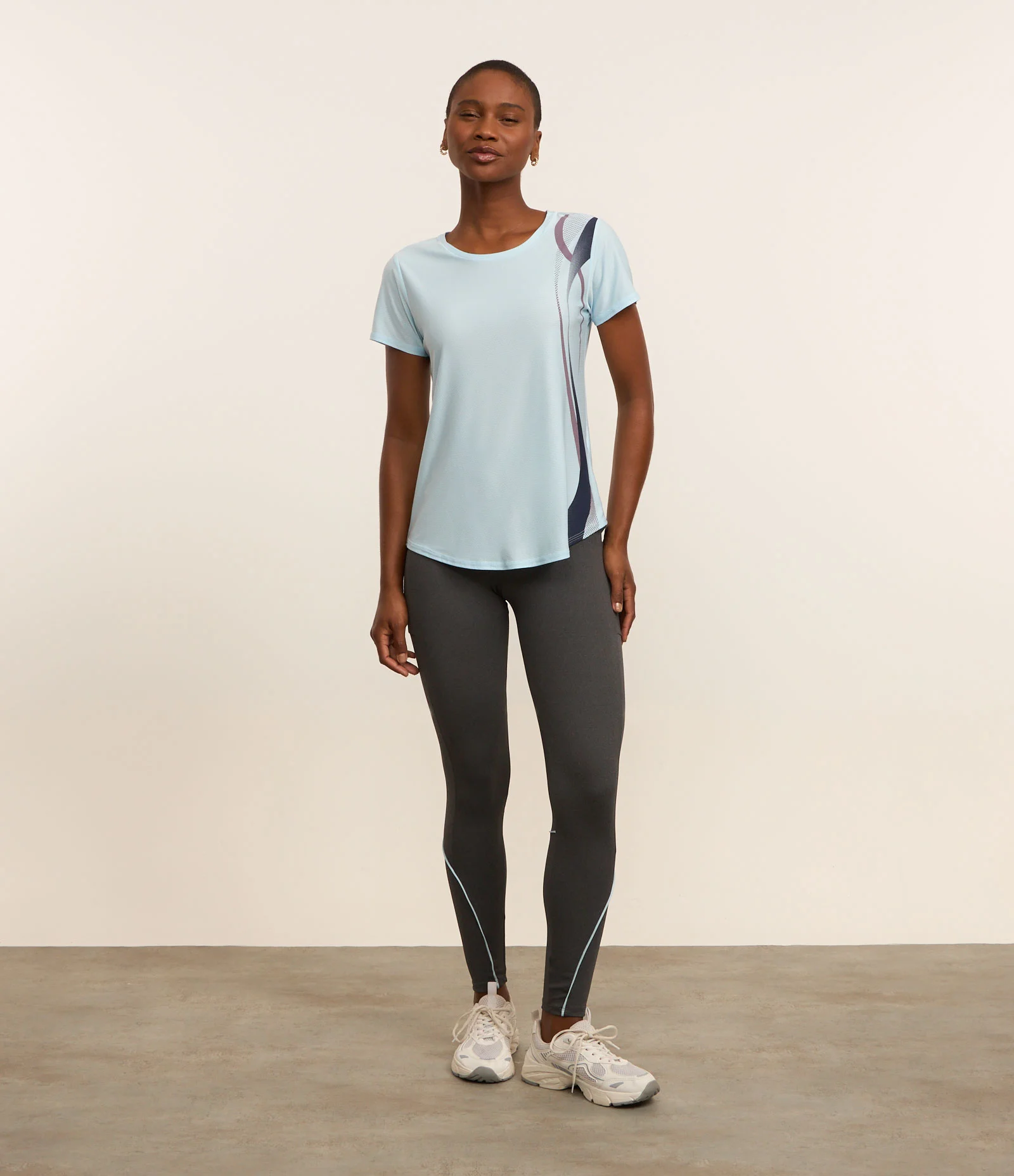 Calca Legging Esportiva em Microfibra com Frisos Coloridos Chumbo 1